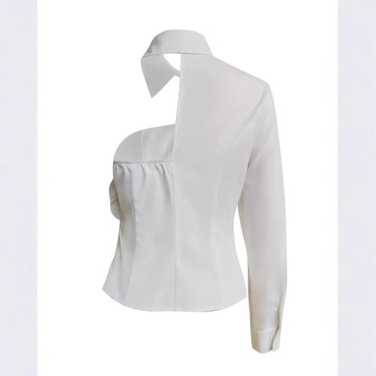 White Blouse With A One-shoulder TOP - Gizmo Galaxy