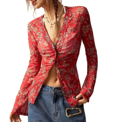European And American Printed Shirt Women's Slim Fit Slimming Retro Temperament - Gizmo Galaxy