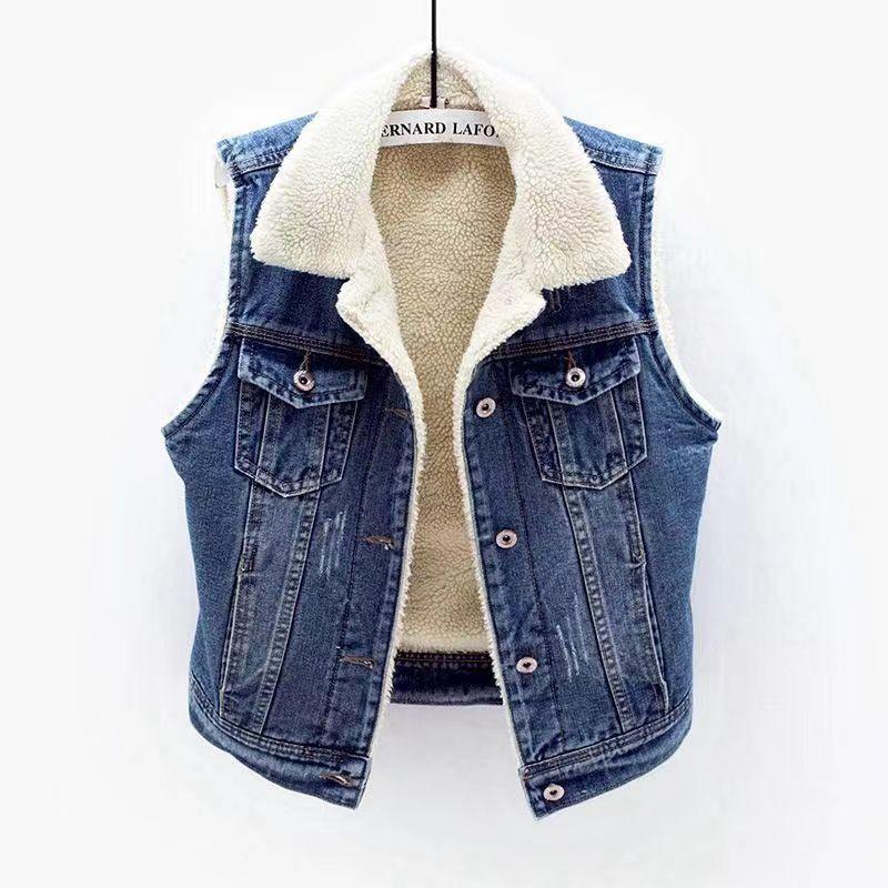 Lamb Wool Denim Cotton-padded Waistcoat Women - Gizmo Galaxy