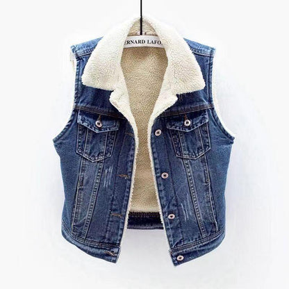 Lamb Wool Denim Cotton-padded Waistcoat Women - Gizmo Galaxy