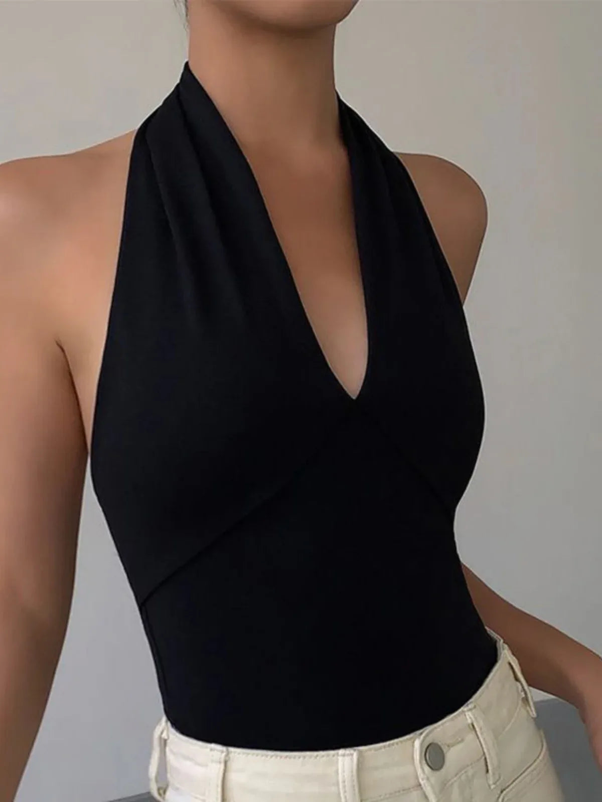 Advanced Sense Black V-neck Halterneck Vest - Gizmo Galaxy