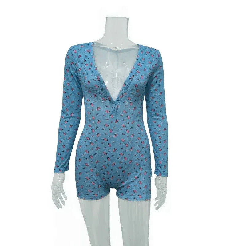 Women's Casual Versatile Fashion Floral Print Long-sleeved Jumpsuit - Gizmo Galaxy