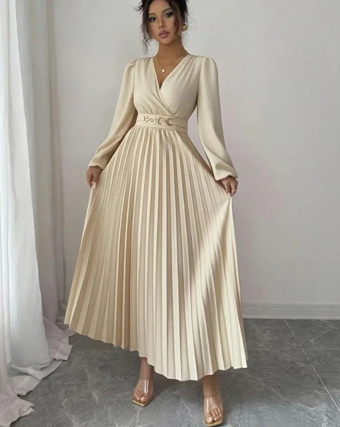 Women's Solid-color Casual Chic V-neck Dress - Gizmo Galaxy