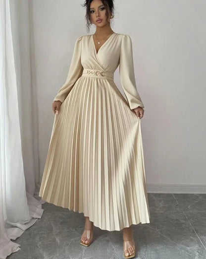 Women's Solid-color Casual Chic V-neck Dress - Gizmo Galaxy