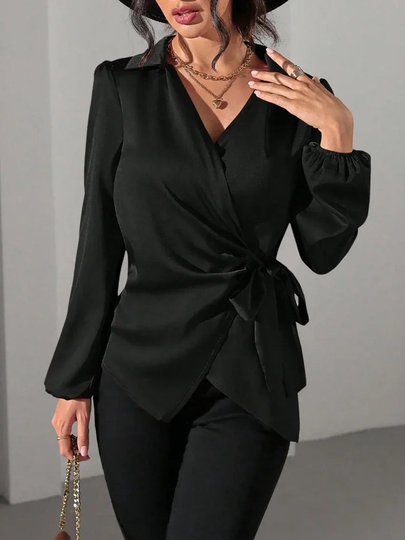 Women's Solid-color Designer-style Long-sleeve Satin Shirt - Gizmo Galaxy
