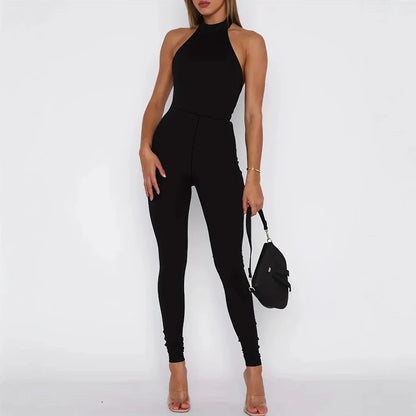 Women's Pure Color Halter Backless Sexy Slim-fit Jumpsuit Trousers - Gizmo Galaxy