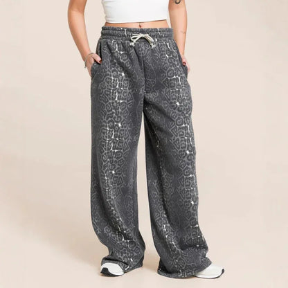 Fashionable Casual Hooded Sweatshirt And Wide Leg Pants Leopard Print Set - Gizmo Galaxy