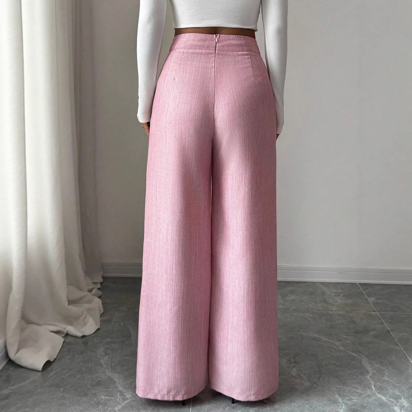 Elegant And Casual Loose Straight-leg Pants With A Waist Button Design - Gizmo Galaxy