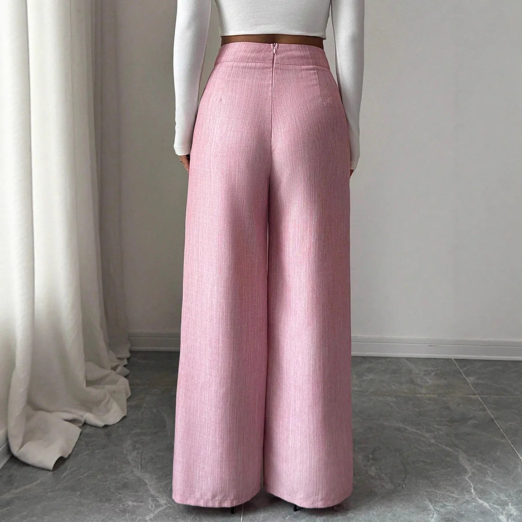 Elegant And Casual Loose Straight-leg Pants With A Waist Button Design - Gizmo Galaxy