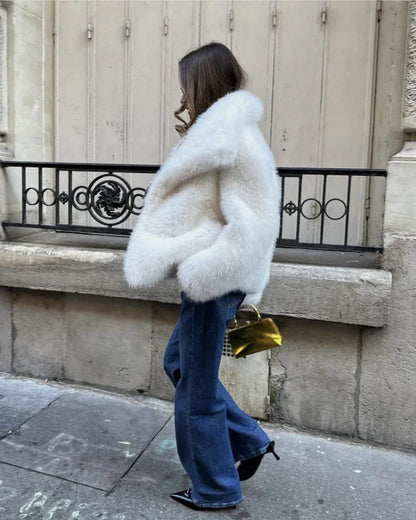 Women's Warm Big Collar Faux Fur Coat - Gizmo Galaxy