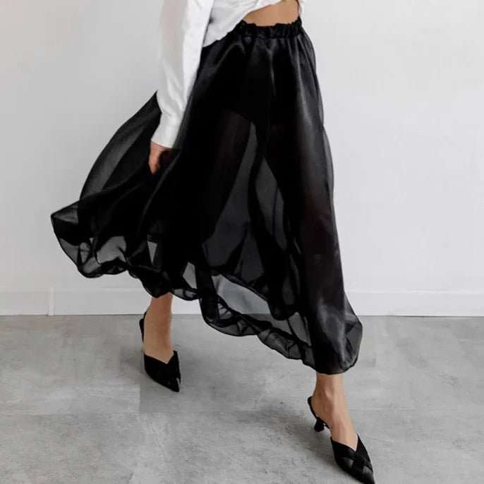 Black Sexy See-through Mesh High Waist Skirt - Gizmo Galaxy