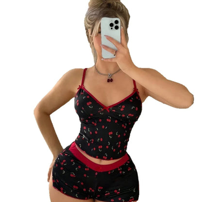 Cherry-printed Sexy And Sweet Pajama Set - Gizmo Galaxy