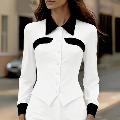 Independent Website Women's Color-block Slim-fit Versatile Slimming Long-sleeved Shirt - Gizmo Galaxy