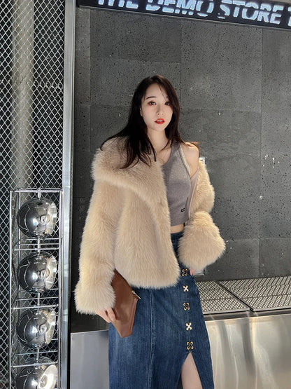 Women's Warm Big Collar Faux Fur Coat - Gizmo Galaxy