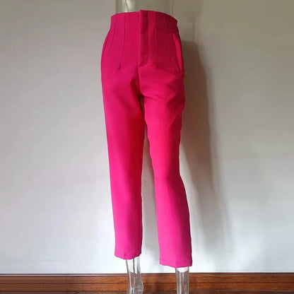 Pleated Casual High Waist Pure Color Slim-fit Basic Pants - Gizmo Galaxy