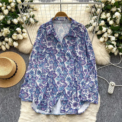 Relaxed Casual Shirt Women 2025 Autumn Europe And America Fashion Loose Slim Versatile Long Sleeve Printed Cardigan Top - Gizmo Galaxy