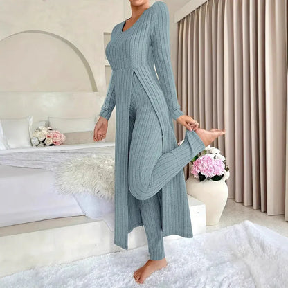 Crew Neck Split Long Sleeve Two-piece Set - Gizmo Galaxy