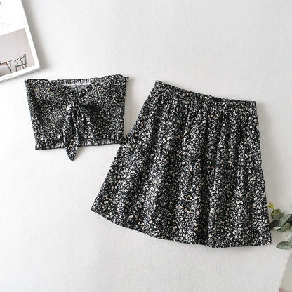 Women's New Patchwork Skirt With Wave Edge And Small Floral Pattern - Gizmo Galaxy