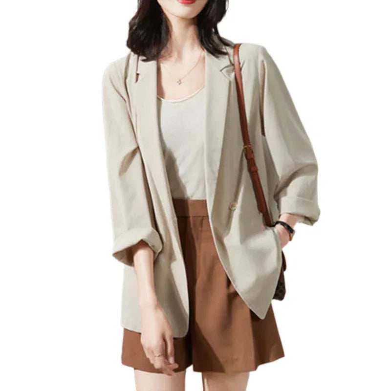 Thin Style In Beige Sun-proof All-matching Loose Breathable Suit Top - Gizmo Galaxy