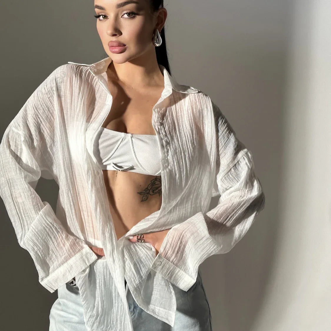 Comfortable Collar Decorated With Buttons Casual Top - Gizmo Galaxy