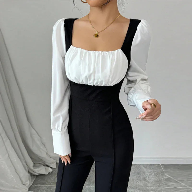 Long-sleeve Color-block Jumpsuit With Pants - Gizmo Galaxy