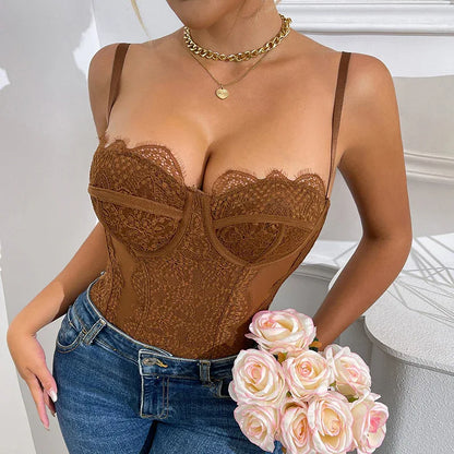 Sexy Lace Stitching Inner Suspender Hollow-out Jumpsuit - Gizmo Galaxy