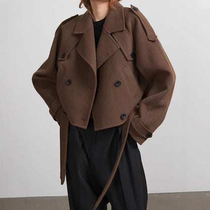 Women's Clothing Temperament Pure Color Lapel Long-cut Coat - Gizmo Galaxy