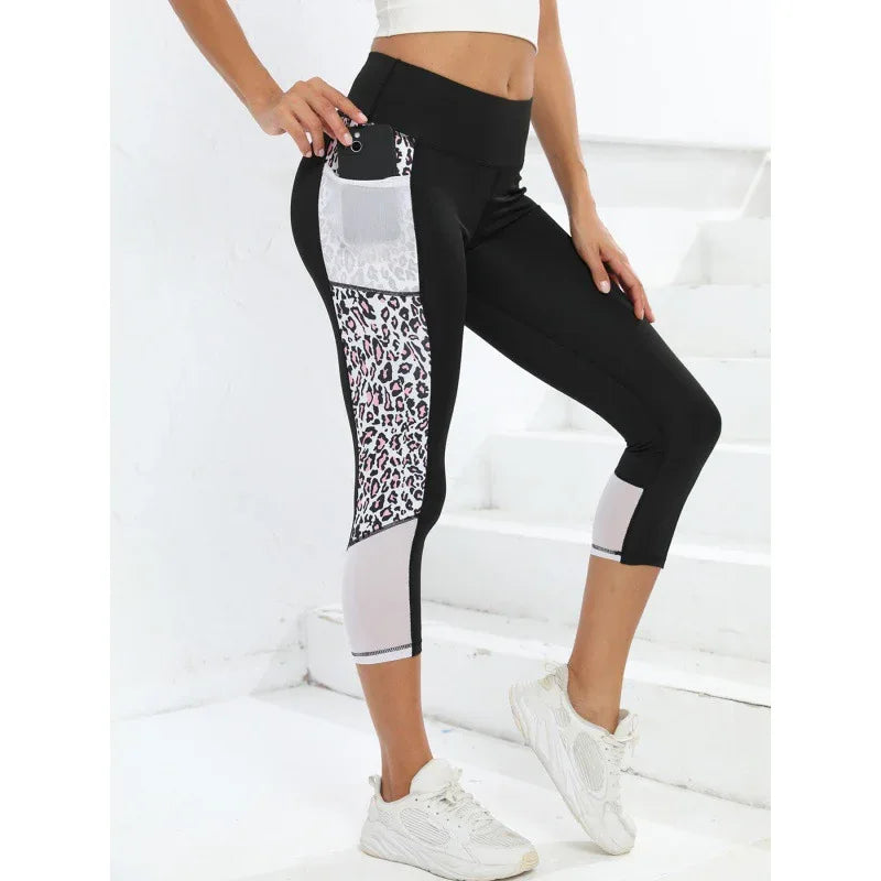 Female Leopard Splicing High Waist Yoga Pants - Gizmo Galaxy