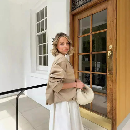 Zipped Round Neck Cargo Pocket Baggy Coat Women - Gizmo Galaxy