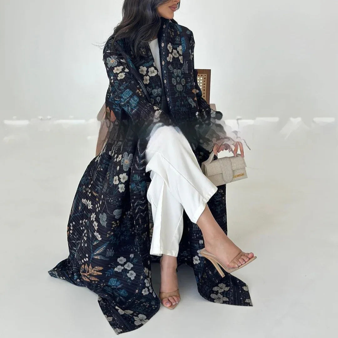 Pleated Trench Djellaba Hot-selling Printed Shawl Cardigan Ethnic Style Cloak Coat - Gizmo Galaxy