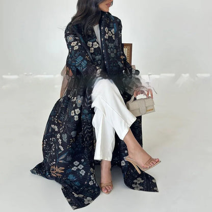 Pleated Trench Djellaba Hot-selling Printed Shawl Cardigan Ethnic Style Cloak Coat - Gizmo Galaxy