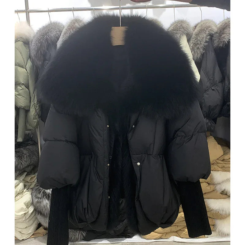 Slimming Loose Temperament Western Style Down Fur Coat - Gizmo Galaxy