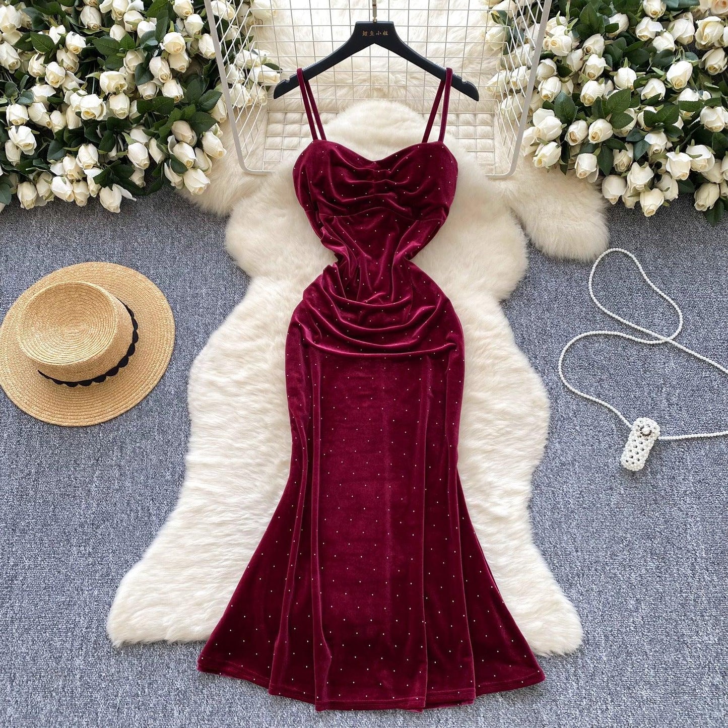 Women's Sexy Socialite Pleated Waist Tight Suspender Dress - Gizmo Galaxy