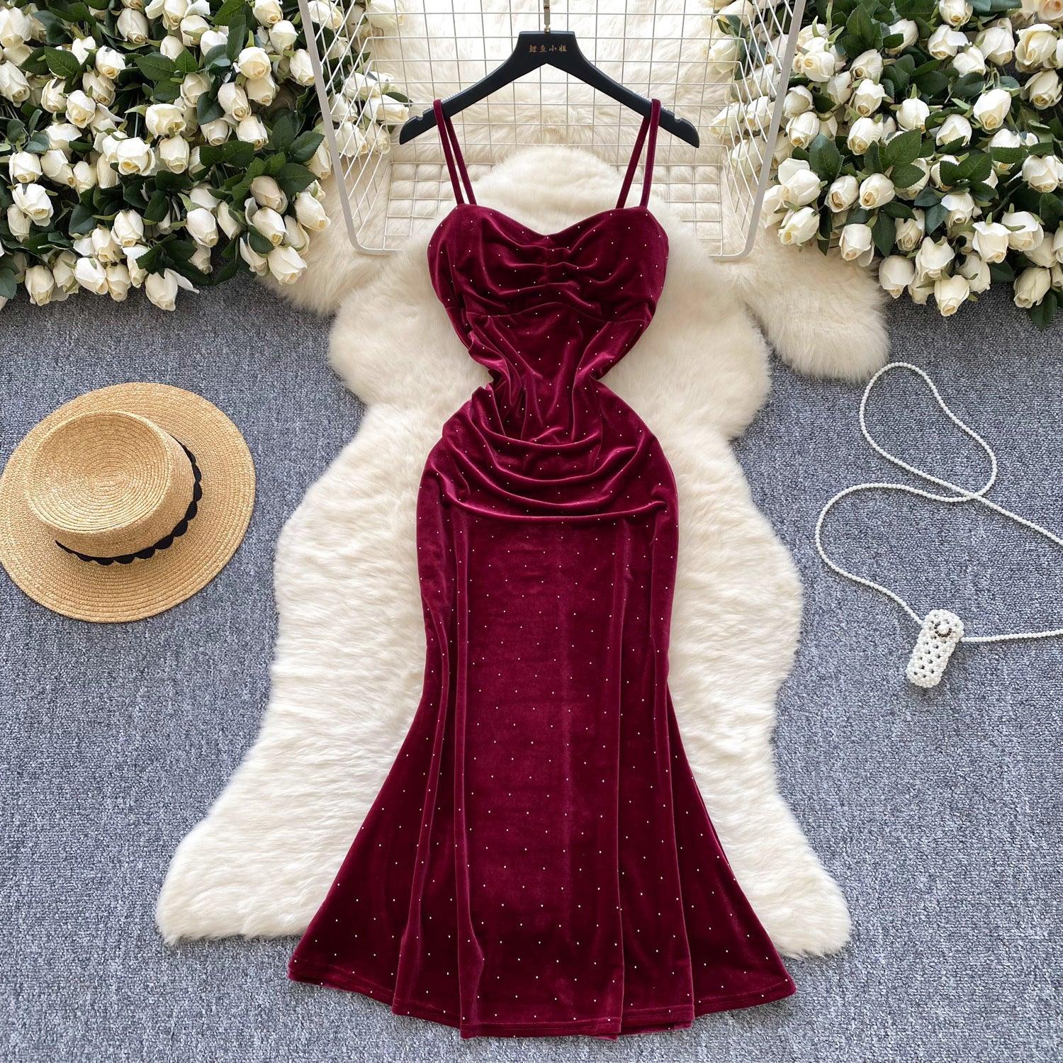 Women's Sexy Socialite Pleated Waist Tight Suspender Dress - Gizmo Galaxy