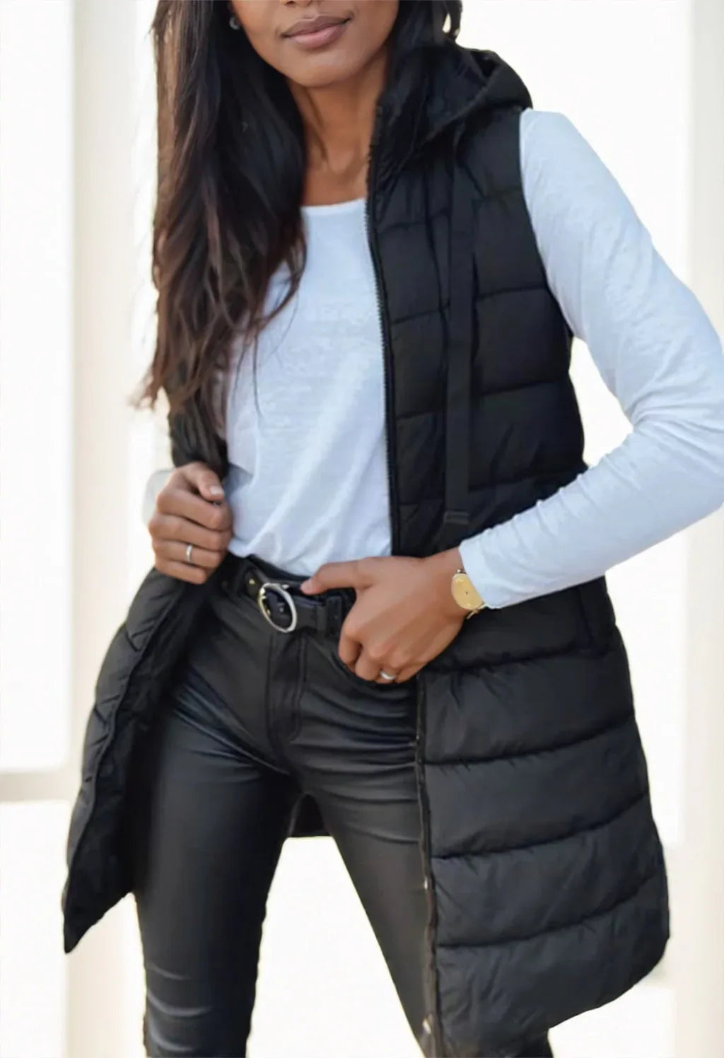 Women'S Elegant Hooded Puffer Vest - Gizmo Galaxy