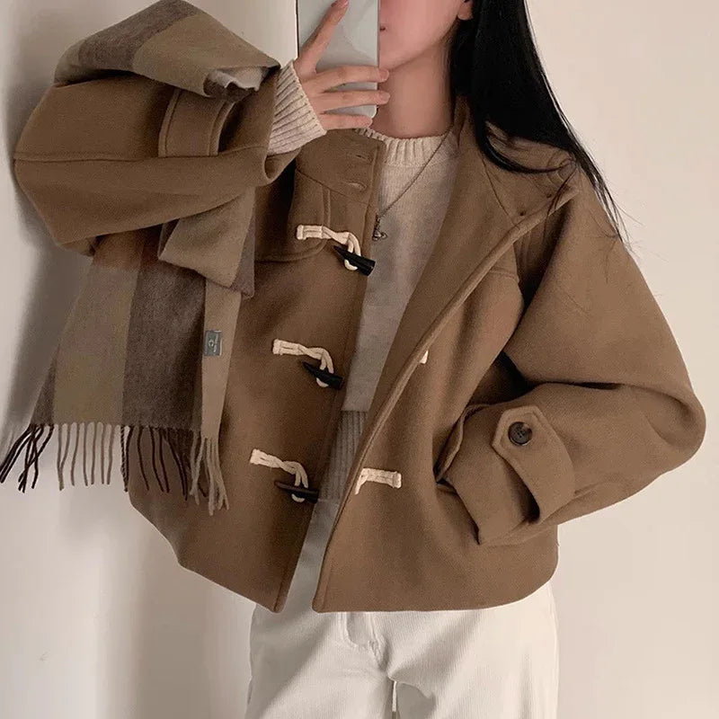 All-matching Short Hooded Long-sleeved Woolen Coat Women - Gizmo Galaxy