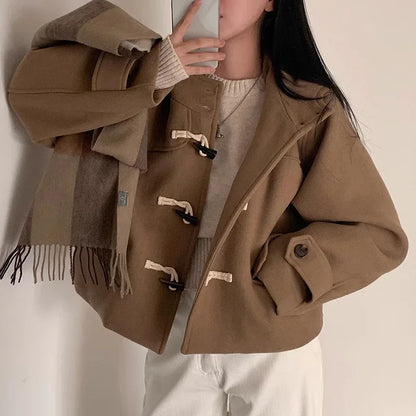 All-matching Short Hooded Long-sleeved Woolen Coat Women - Gizmo Galaxy