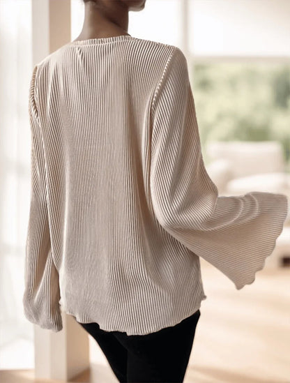 Women's Spring Summer Solid Color Round Neck Loose Fit Bell Sleeve Casual T-Shirt - Gizmo Galaxy