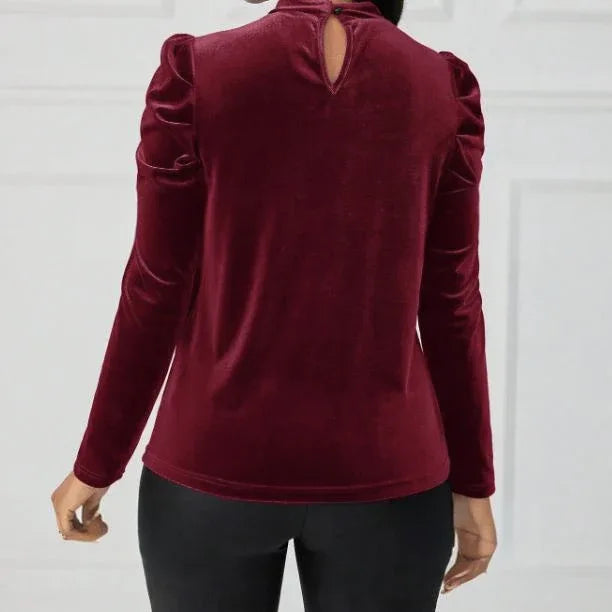 Women's Solid Color Round Neck Bubble Sleeve Slim Fit T-shirt - Gizmo Galaxy