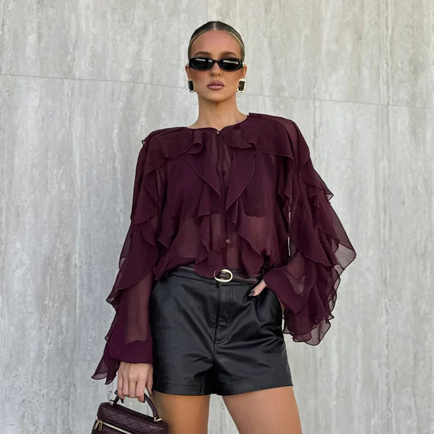 Fashionable High-end Layered Ruffle Blouse For Women - Gizmo Galaxy