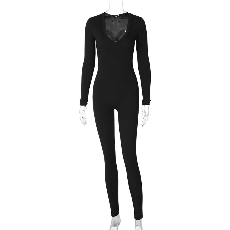 Solid Color Slim Fit Sports Long Sleeve Jumpsuit - Gizmo Galaxy