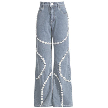 Women's Casual Light Diamond Stitching Straight Jeans - Gizmo Galaxy