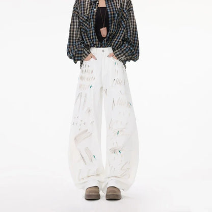White Dirty Graffiti Machete Jeans For Women - Gizmo Galaxy
