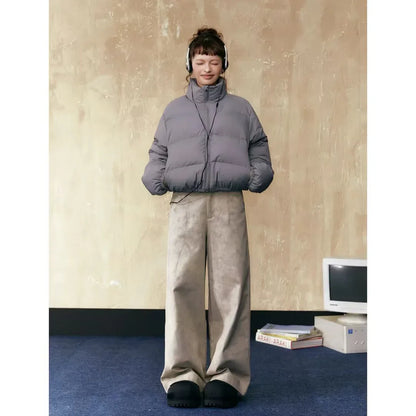 Casual Simple Black Women's Short Down Jacket - Gizmo Galaxy