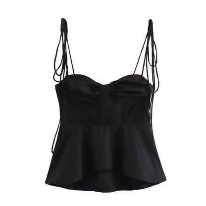 Solid Color Sleeveless Pleated Suspender Corset Top - Gizmo Galaxy