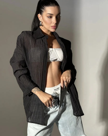 Comfortable Collar Decorated With Buttons Casual Top - Gizmo Galaxy