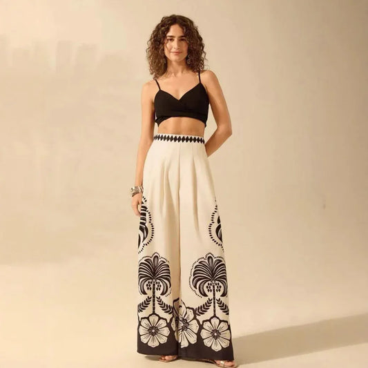 Women's Printed Casual Loose High-Waist Wide-Leg Pants - Gizmo Galaxy