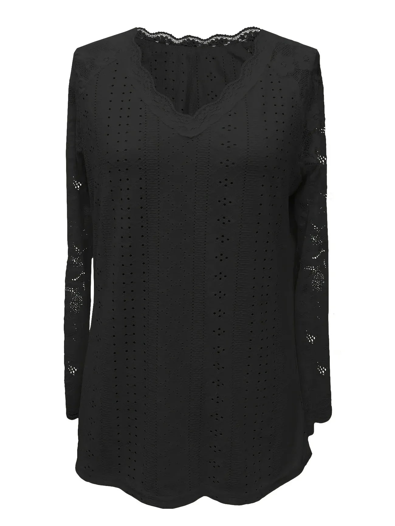 Contrast Lace V-neck Eyelet T-Shirt - Gizmo Galaxy
