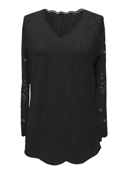 Contrast Lace V-neck Eyelet T-Shirt - Gizmo Galaxy