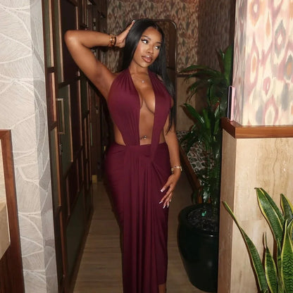 Fashionable Figure-hugging Solid-color Hollow-out Design Backless One-piece Dress - Gizmo Galaxy